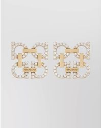 Ferragamo - Crystal Embellished Clip On Earrings - Lyst