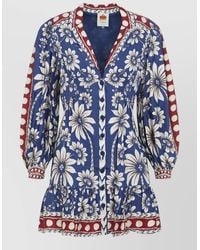 FARM Rio - Floral Mini Dress Long Sleeves Ruffle Hem - Lyst