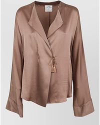 forte_forte - Silk Satin Draped Double-Breasted Blouse - Lyst