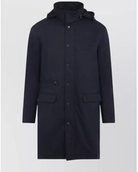 Kiton - Polyester Coat With Standing Collar And Hidden Hood - Lyst