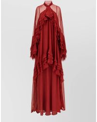 Alberta Ferretti - Silk Ruffled High Neck Long Sleeve Maxi Dress - Lyst