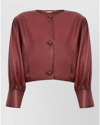 Chloé - Lamb Leather Cropped Round Neck Jacket - Lyst