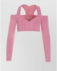 McQueen - Knitted Off-Shoulder Cutout Cropped Top - Lyst