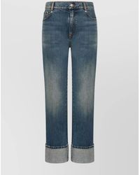 McQueen - High Waist Denim Jeans With Cuffed Hem - Lyst