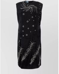 Prada - Velvet Studded Rhinestone Round Neck Dress - Lyst