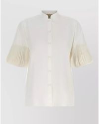 Valentino Garavani - Poplin Shirt Embroidered Mandarin Collar Pleated Sleeves - Lyst