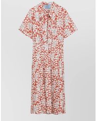 Prada - Floral Midi Dress Back Tie Short Sleeves - Lyst