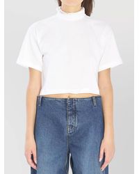 Alaïa - Cotton Cropped High-Neck Short-Sleeve T-Shirt - Lyst