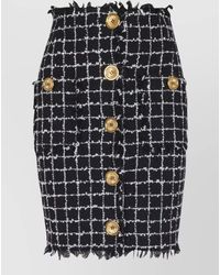 Balmain - Checked Tweed Midi Skirt - Lyst