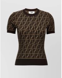 Fendi - Jacquard Cotton Slim-Fit Ff Logo Short-Sleeve Knit Top - Lyst