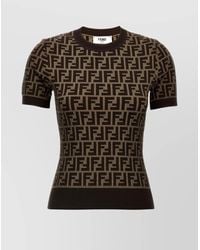 Fendi - Cotton Jacquard Slim-Fit Short-Sleeve Crew-Neck Knitted Top - Lyst
