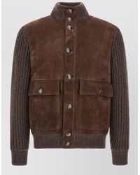 Brunello Cucinelli - Suede Panel Ribbed Knit Jacket - Lyst