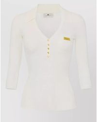 Elisabetta Franchi - Silk Ribbed Slim-Fit Long-Sleeve Polo Top - Lyst