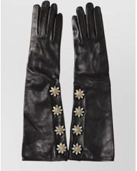 Dolce & Gabbana - Leather Long Mitten Gloves Floral Embellishments - Lyst