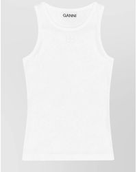 Ganni - Ribbed Organic Cotton Sleeveless Tank Top - Lyst