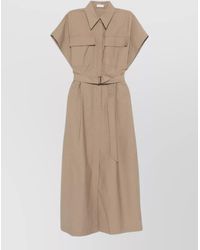 Brunello Cucinelli - Cotton Belted Short-Sleeve Midi Dress - Lyst