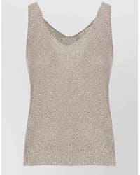 Panicale - Sleeveless Knit Top Lurex Sequin Texture - Lyst
