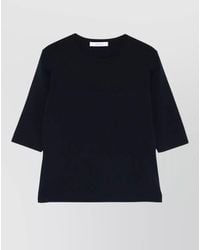 Max Mara - Ribbed Crew Neck Three Quarter Sleeve T-Shirt - Lyst