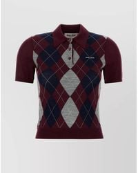 Miu Miu - Wool Polo Shirt With Argyle Pattern And Ribbed Hem - Lyst