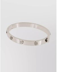 Tory Burch - Crystal Embellished Stainless Steel Bangle Bracelet - Lyst