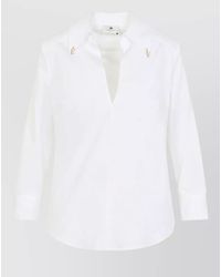 Elisabetta Franchi - Cotton V-Neck Long-Sleeve Shirt - Lyst
