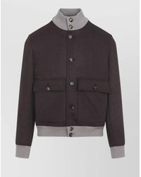Brunello Cucinelli - Wool Bomber Jacket Ribbed Collar Design - Lyst