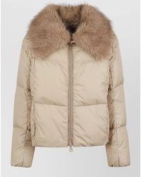 Herno - Short Down Jacket With Faux Fur Collar And Horizontal Quilting - Lyst