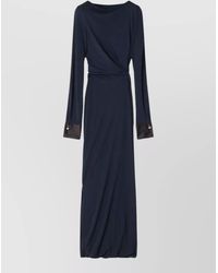 Lanvin - Draped Maxi Dress Round Neck Long Sleeves - Lyst