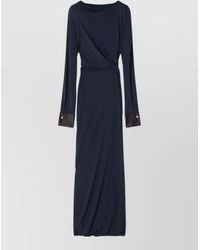 Lanvin - Draped Maxi Dress Round Neck Long Sleeves - Lyst