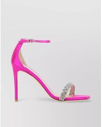 Stuart Weitzman - Satin Strappy Sandals With Embellished Ankle Strap - Lyst