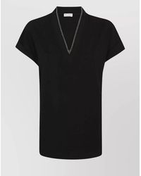 Brunello Cucinelli - Cotton Embellished V-Neck Short-Sleeve T-Shirt - Lyst