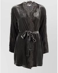 Gold Hawk - Velvet Lace Trim Belted Long Duster Coat - Lyst