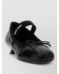 Miu Miu - Logo Bow Leather Ballet Flats Shoes - Lyst