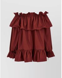 Saint Laurent - Cotton Off-Shoulder Long-Sleeve Mini Dress - Lyst