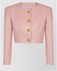 Balmain - Lambskin Cropped Jacket Long Sleeves Buttons - Lyst