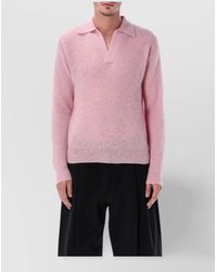 AURALEE - Long Sleeve Polo Sweater With Ribbed Cuffs - Lyst