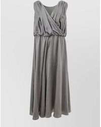 Lardini - Silk Draped V-Neck Sleeveless Midi Dress - Lyst