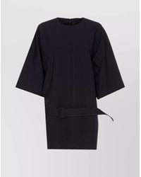 MM6 by Maison Margiela - Virgin Wool Blend Belted Wide Mini Dress - Lyst