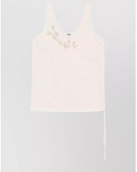 Fendi - Cotton Linen Embroidered Sleeveless Tank Top - Lyst