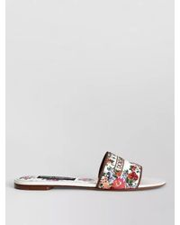 Dolce & Gabbana - Floral-Print Embroidered Flat Sandals - Lyst