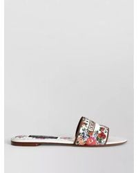 Dolce & Gabbana - Floral-Print Embroidered Flat Sandals - Lyst