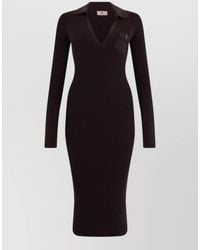 Elisabetta Franchi - Silk-Blend Long-Sleeve V-Neck Maxi Knit Dress - Lyst