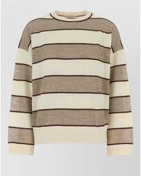 Brunello Cucinelli - Embroidered Wool Blend Oversized Striped Sweater - Lyst