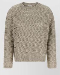 Brunello Cucinelli - Openwork Linen-Blend Crew-Neck Long-Sleeve Sweater - Lyst