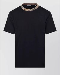 Burberry - Cotton Check Trim Crew Neck T-Shirt - Lyst