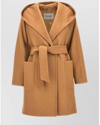 Max Mara - Camel Hair Hooded Belted Single Breasted Coat - Lyst
