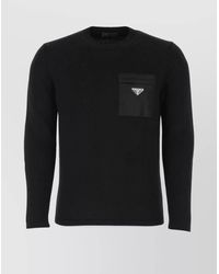 Prada - Wool Crew Neck Sweater With Ribbed Cuffs And Hem - Lyst