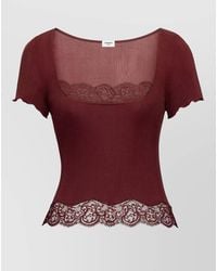 Saint Laurent - Knit Top Lace Trim Ribbed Scoop Neck - Lyst