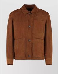 BOSS - Leather Overshirt With Collared Design And Pockets - Lyst
