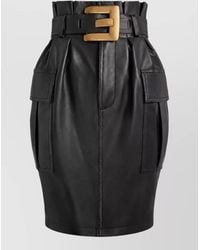 Balmain - Lambskin Belted Midi Skirt - Lyst